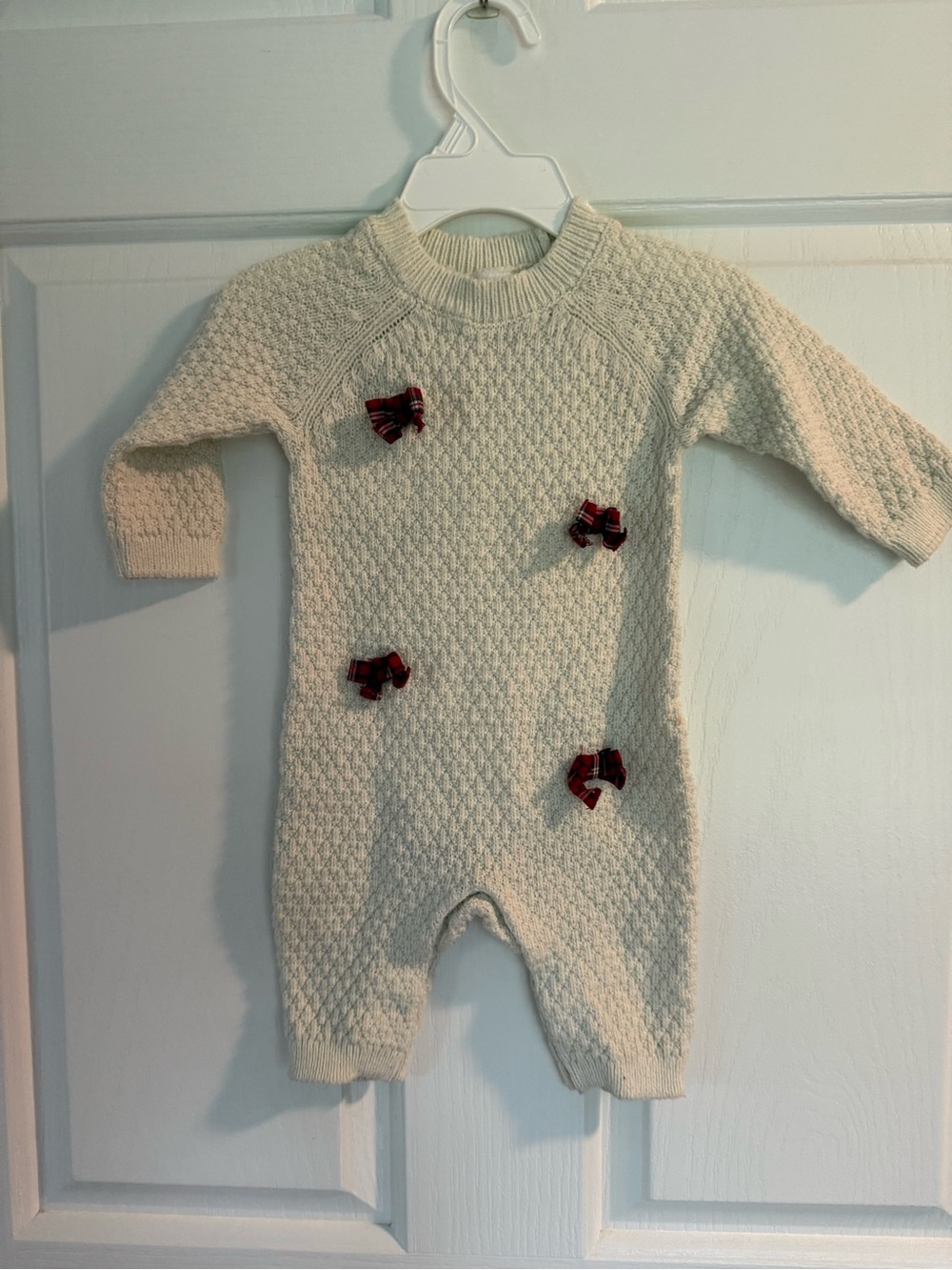 Carter's Cream Knit One-Piece with Red Plaid Bows